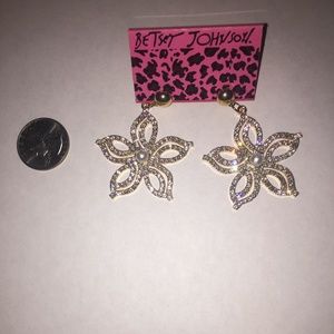 White gold rhinestone colored floral Betsey Johnson earrings